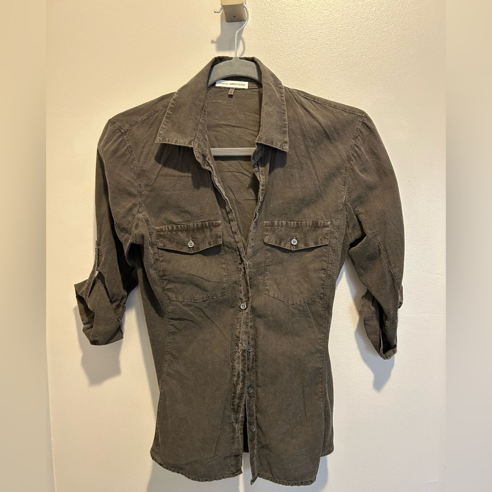 James Perse Dark Gray, Casual Button Down Shirt, size 2